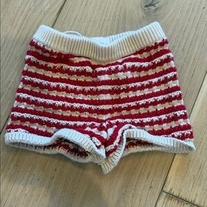 Zara Red and Cream Striped Knit short